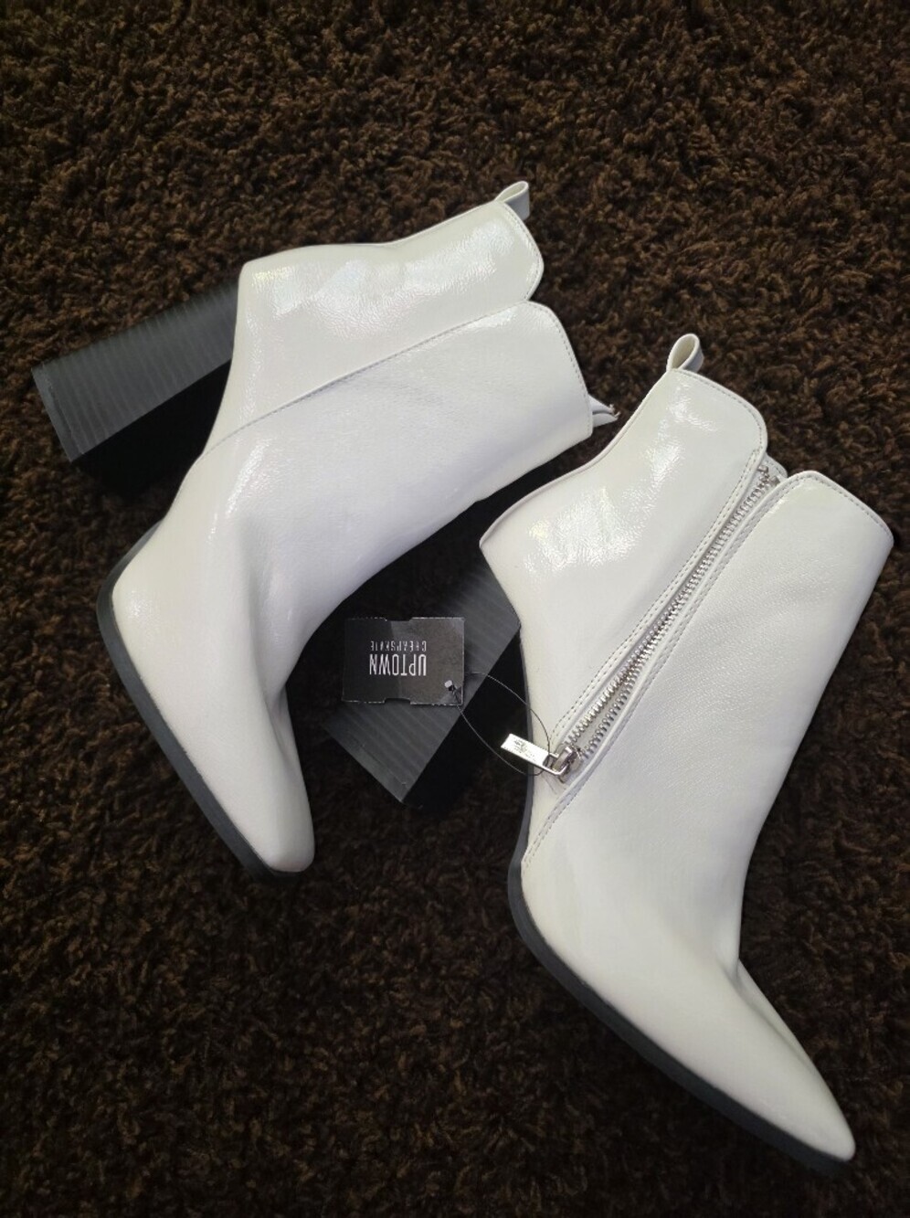 White Patent Ankle Boots with Side Zip